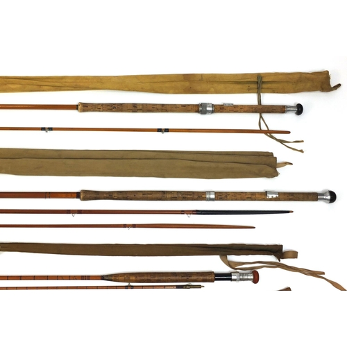 121 - Group of six vintage fishing rods some split cane examples including two Hardy examples