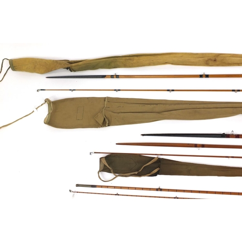 121 - Group of six vintage fishing rods some split cane examples including two Hardy examples