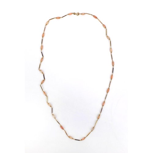 834 - 9ct gold and pink coral necklace, 70cm long, approximate weight 13.6g