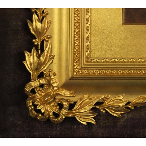 108 - Good 19th century gilt frame with swag and floral decoration, housed in a velvet lined rosewood fram... 