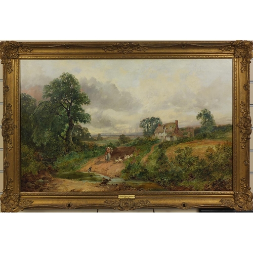 900 - James Edwin Meadows - 19th century oil onto canvas, figures in a country landscape with a stream, or... 