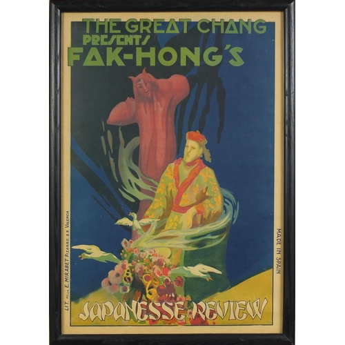 173 - Vintage Spanish linen backed magician poster, The Great Chang presents Fak-Hong's Japanese review, f... 