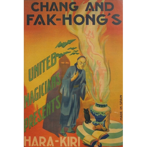 174 - Vintage Spanish linen backed magician poster, Chang and Fak-Hong's United Magicians presents Hara-Ki... 