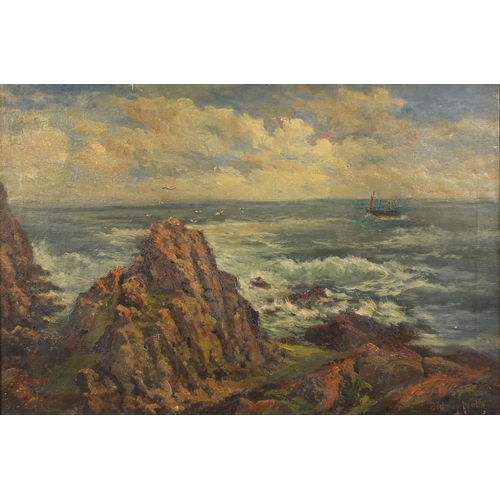 1021 - Sidney Watts - Pair of oil onto canvases, The Gimlett Rock and The Kyles of Eute, Scotland, both tit... 