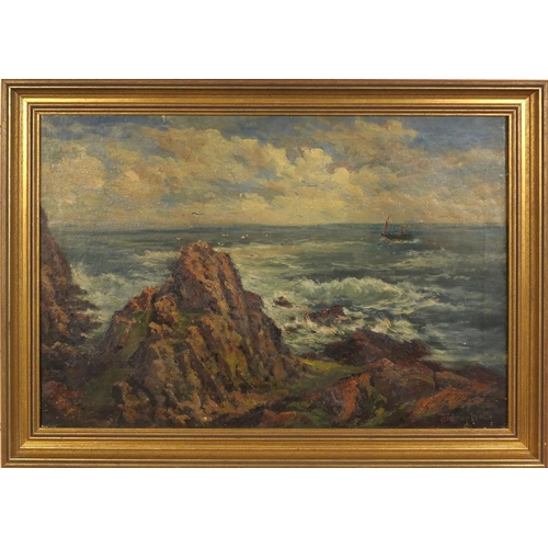 1021 - Sidney Watts - Pair of oil onto canvases, The Gimlett Rock and The Kyles of Eute, Scotland, both tit... 