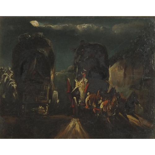 995 - Oil onto canvas, horse drawn cart, mounted and gilt framed, 17cm x 13cm excluding the mount and fram... 