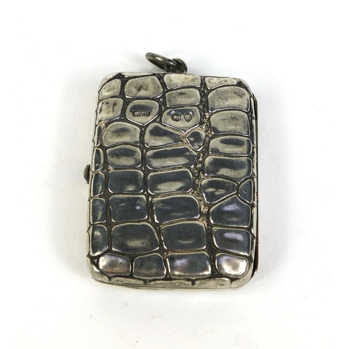 717 - Victorian silver coin purse with crocodile skin decoration, M.J.J London 1886, 5.5cm long, approxima... 