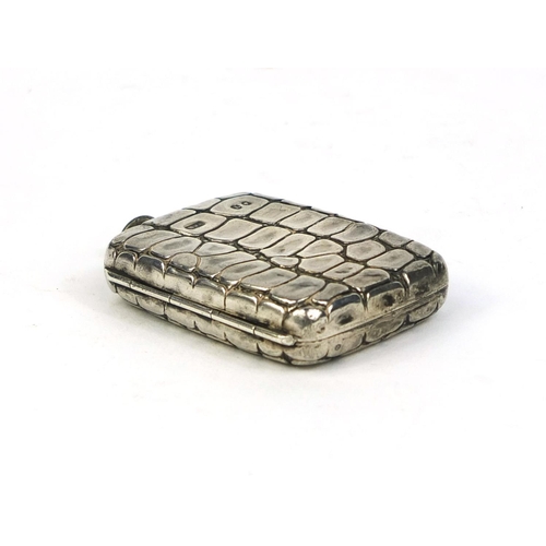 717 - Victorian silver coin purse with crocodile skin decoration, M.J.J London 1886, 5.5cm long, approxima... 