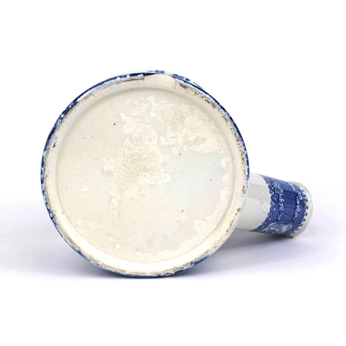 532 - 19th century blue and white pottery Spitoon of spouted cylindrical form, transfer printed with a con... 