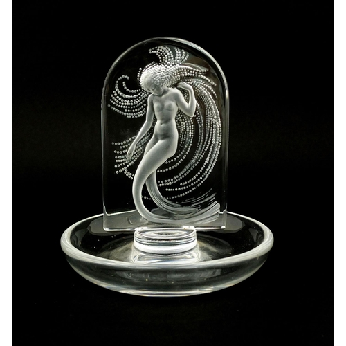 590 - Lalique clear and frosted glass Naiade pattern pin dish, etched Lalique France to the base, 10cm hig... 