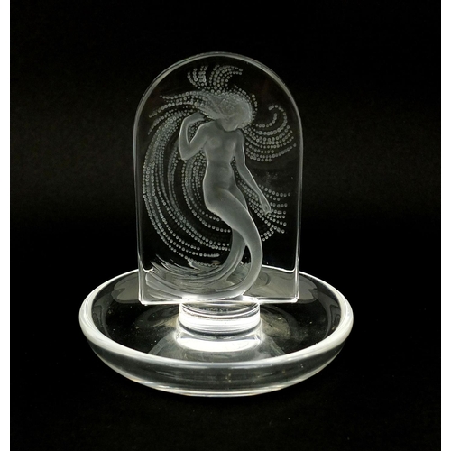 590 - Lalique clear and frosted glass Naiade pattern pin dish, etched Lalique France to the base, 10cm hig... 