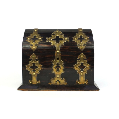 17 - Victorian Coromandel stationery box, with hinged lid and applied brass studded decoration, 20cm high... 