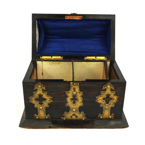 17 - Victorian Coromandel stationery box, with hinged lid and applied brass studded decoration, 20cm high... 
