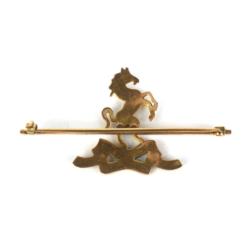 284 - Military interest 9ct gold and enamelled Royal Kent West Regiment brooch, approximately 5cm wide, ap... 