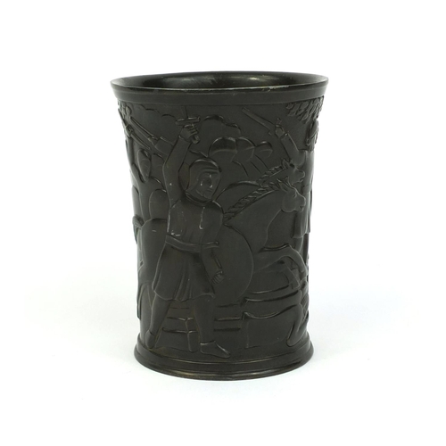 640 - Just Anderson of Denmark bronze vase, decorated in low relief with a continuous band of knights some... 