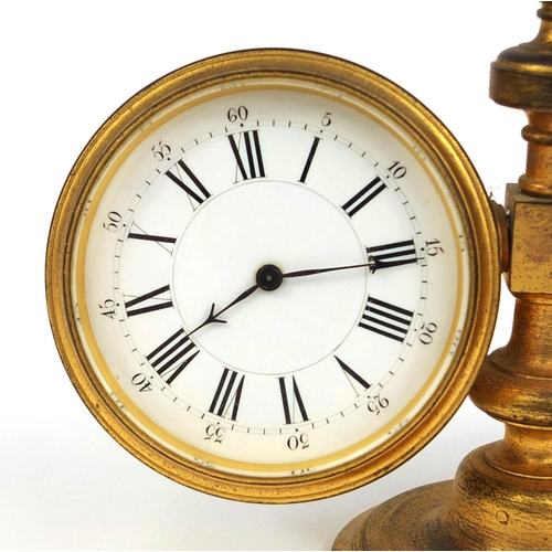 745 - French gilt bronze desk clock and aneroid barometer with enamelled dials, impressed factory marks an... 