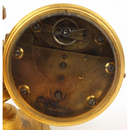 745 - French gilt bronze desk clock and aneroid barometer with enamelled dials, impressed factory marks an... 