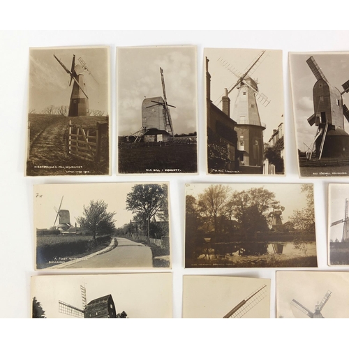 198 - Small group of mostly photographic postcards, each depicting various windmills including Leigh Green... 