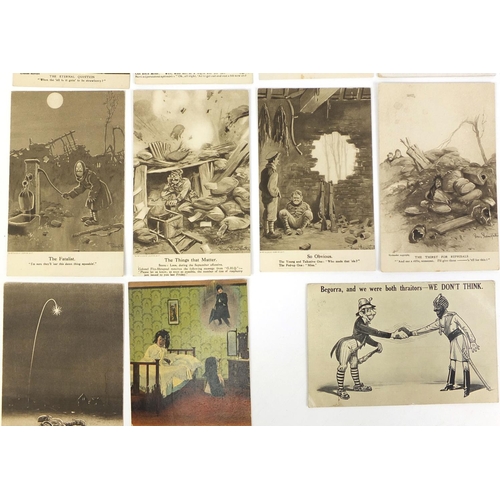 200 - Group of mostly Military and politically incorrect postcards, including the Zeppelin brought down in... 