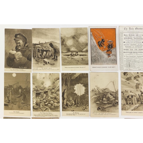 200 - Group of mostly Military and politically incorrect postcards, including the Zeppelin brought down in... 