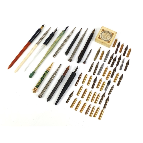 79 - Collection of vintage dip pens and propelling pencils, including a sterling silver lady Yard-O-Lette... 