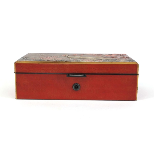 443 - Good quality Japanese lacquer and silver mounted jewellery box with fitted velvet lined interior, th... 