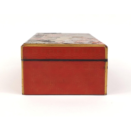 443 - Good quality Japanese lacquer and silver mounted jewellery box with fitted velvet lined interior, th... 