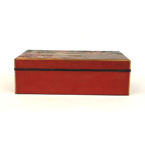 443 - Good quality Japanese lacquer and silver mounted jewellery box with fitted velvet lined interior, th... 