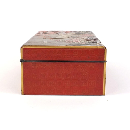 443 - Good quality Japanese lacquer and silver mounted jewellery box with fitted velvet lined interior, th... 