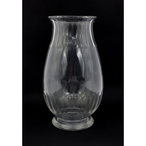 599 - Keith Murray for Stevens and Williams clear glass vase with faceted decoration, etched factory marks... 