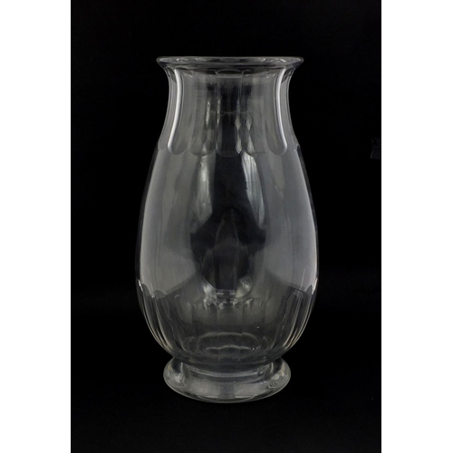 599 - Keith Murray for Stevens and Williams clear glass vase with faceted decoration, etched factory marks... 