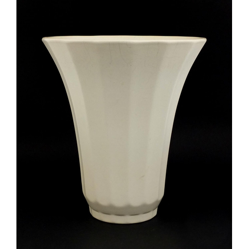 600 - Keith Murray for Wedgwood cream pottery flared vase, factory marks and impressed No. to the base, 18... 