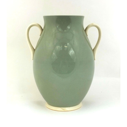 603 - Keith Murray for Wedgwood twin handled pottery vase, factory marks to the base, 27cm high