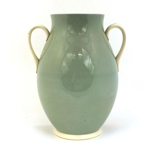 603 - Keith Murray for Wedgwood twin handled pottery vase, factory marks to the base, 27cm high