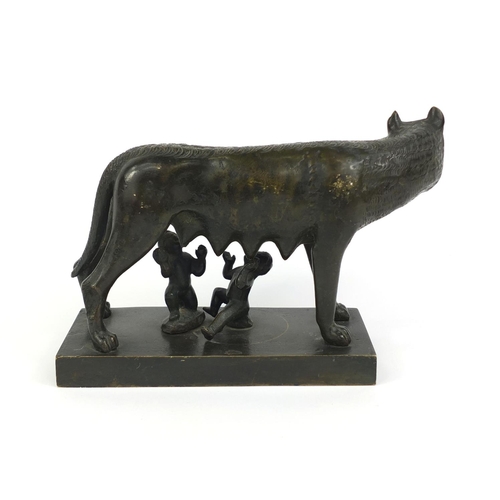 9 - Bronze study of Capitoline the She-Wolf with Romulus and Remus, 14cm high