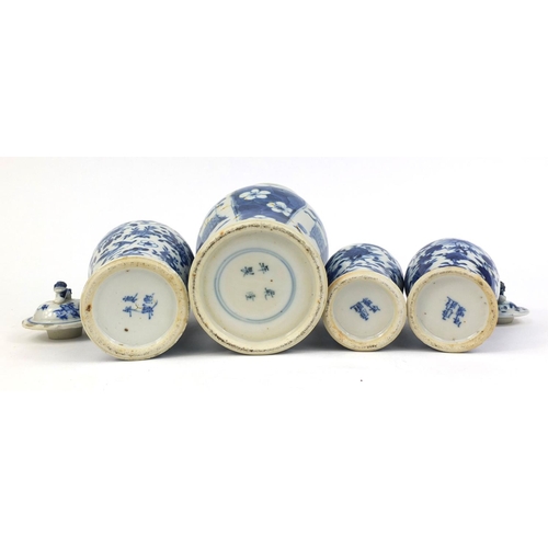 407 - Group of four Chinese blue and white porcelain vases, comprising a baluster example, hand painted wi... 