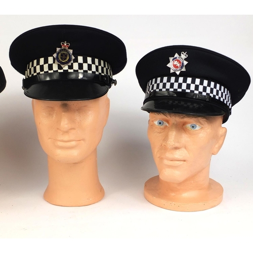 345 - Group of four vintage police Peak Caps, comprising Sussex Police, Surrey Constabulary, Rotherham Spe... 