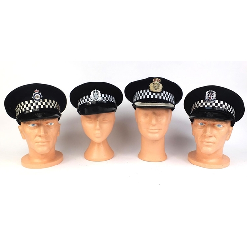 346 - Group of four vintage police Peak caps, comprising LBBD Parks Constabulary, two Hampshire examples a... 