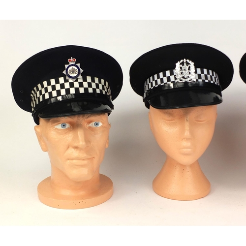 346 - Group of four vintage police Peak caps, comprising LBBD Parks Constabulary, two Hampshire examples a... 