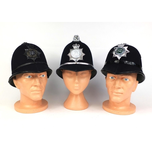 333 - Three vintage police helmets, comprising Gloucester constabulary, Staffordshire police and Cambridge... 