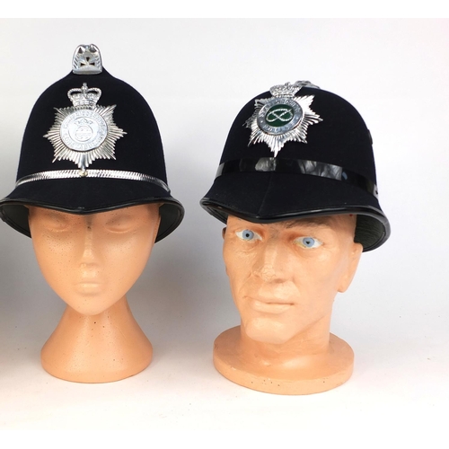 333 - Three vintage police helmets, comprising Gloucester constabulary, Staffordshire police and Cambridge... 