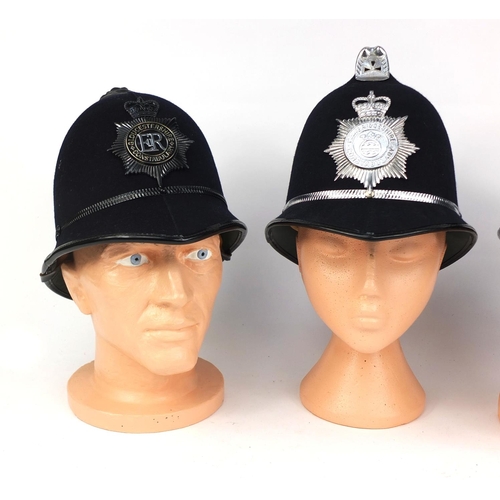 333 - Three vintage police helmets, comprising Gloucester constabulary, Staffordshire police and Cambridge... 