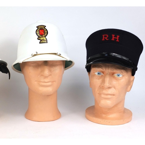 348 - Group of four helmets/caps including a Belgium Antwerp City summer ware hard hat and a Kepi with emb... 