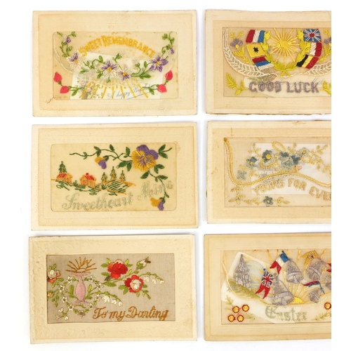 203 - Collection of ten Military interest silk embroidered sweetheart postcards, including Good Luck and B... 