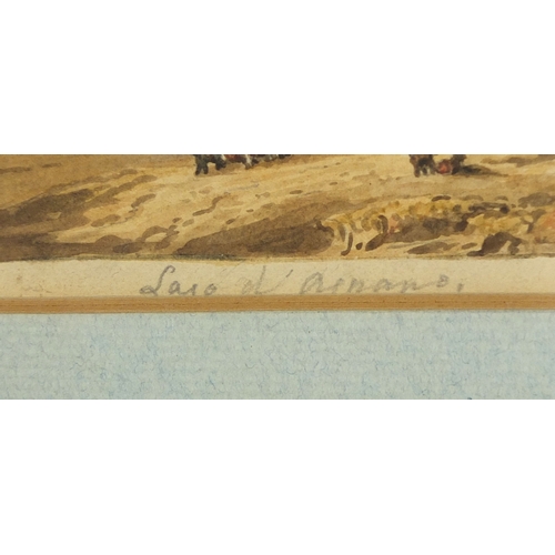 1041 - Continental pencil and watercolour, figures on the coast, inscribed to the mount, mounted and framed... 