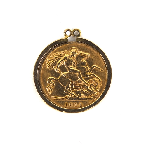 225 - George V 1914 gold half sovereign and 9ct gold pendant mount, approximate weight 4.8g