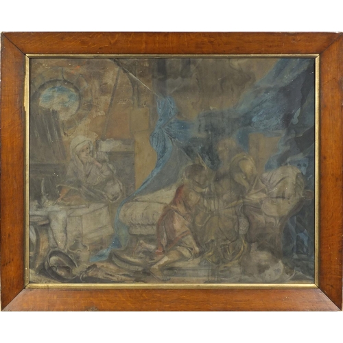 2197 - 18th century oil onto canvas, religious figures in an interior, mounted and framed, 63cm x 51cm excl... 