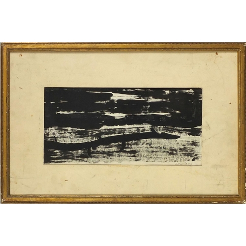 2269 - Oil onto paper, abstract composition, black lines, bearing a signature Coularge, inscriptions verso,... 