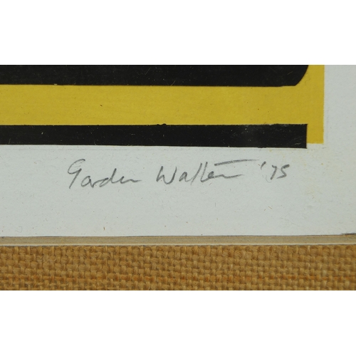 923 - Gouache and collage abstract composition, yellow and black Kosu, bearing a signature Gordon Walters ... 