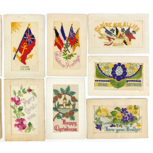 205 - Group of ten Military interest silk embroidered sweetheart postcards including Dear Mother, French a... 